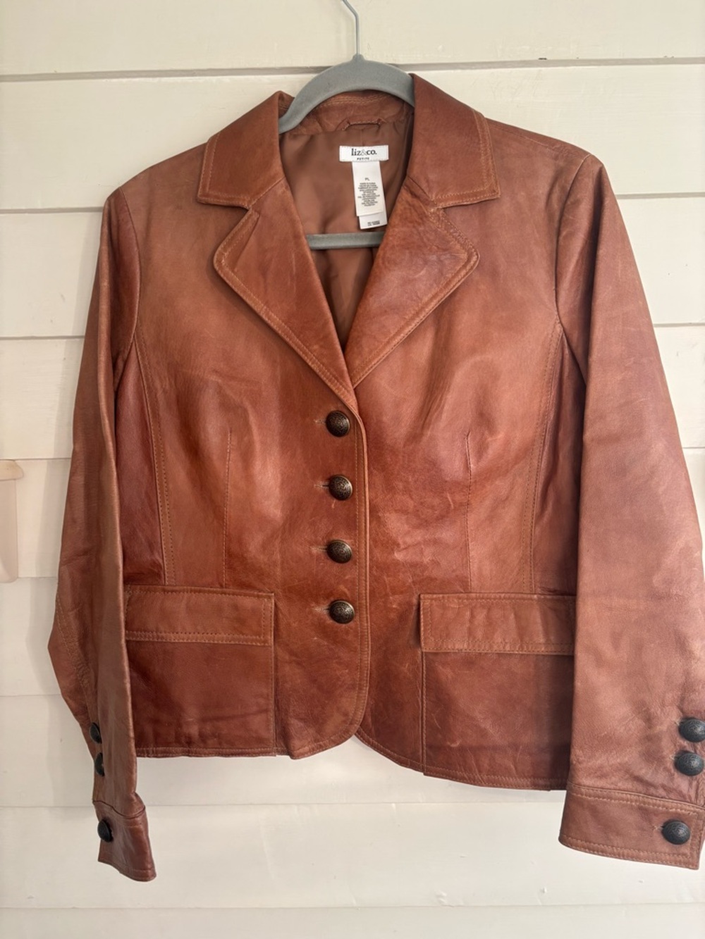 liz & co. Women’s Brown Leather Blazer Jacket Size Petite Large